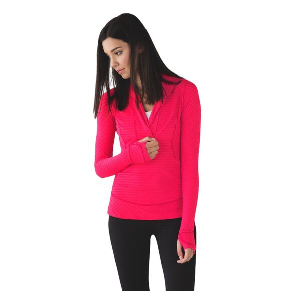 Lululemon Size ? Think Fast Pullover Activewear Top Double Trouble Stripe Red - Picture 8 of 9